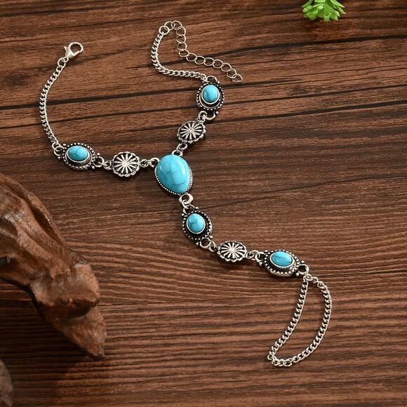 Boho Western Turquoise Finger Bracelet - Picture 2 of 5